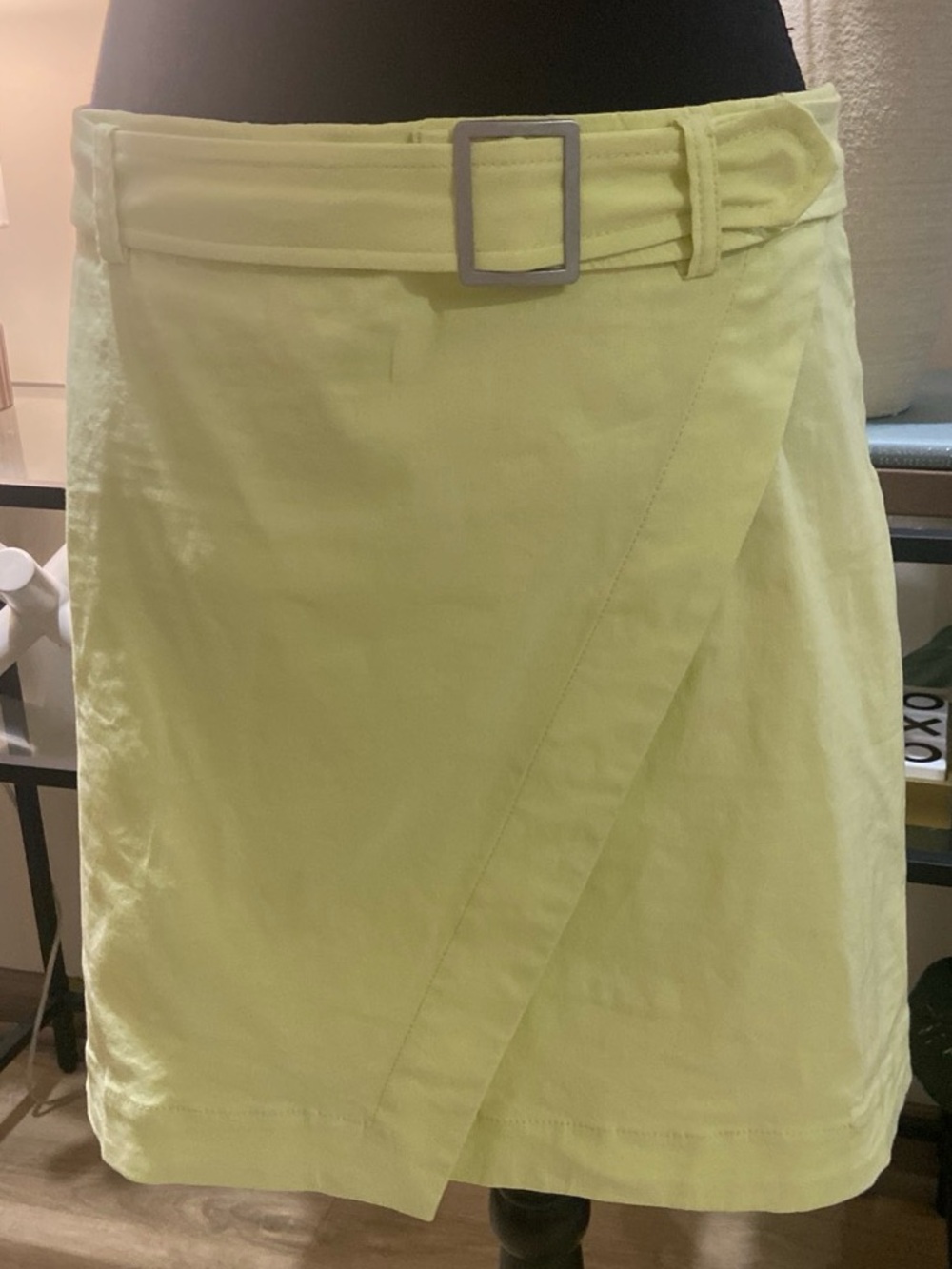 Mauve Pale Yellow Wrap Mini Skirt with Square Buckle